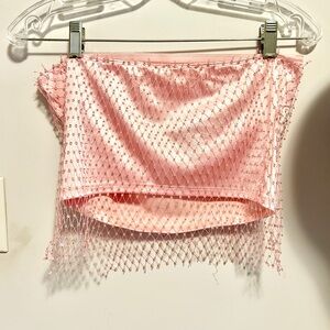 Y2K Pink Satin Rhinestone Tube Top